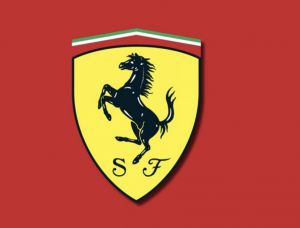 Black prancing horse on yellow background symbolizing Modena Italy. SF-Scuderia Ferrari
