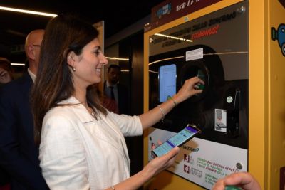 Trash-for-tickets in Rome. A Metro Tickets with 30 empty plastic bottles