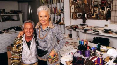 Rosita and Ottavio Missoni pictured in their office in the 1990s. Getty Images.